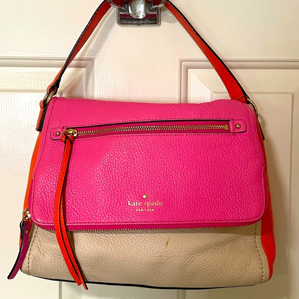 Kate Spade pebble leather satchel in pink and coral